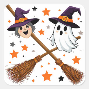 Adesivo Quadrado Bruxa Fantasma Halloween Fofa 👻