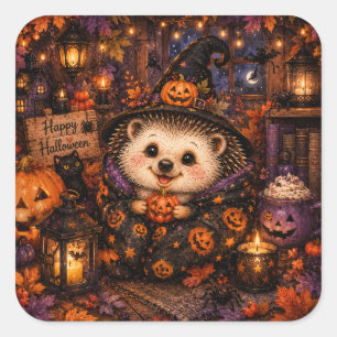 Adesivo Quadrado Bruxa Fofa de Ourico Feliz Halloween Abóbora Aconc