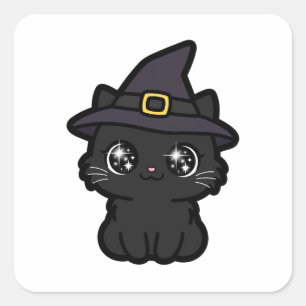 Adesivo Quadrado Bruxa Gatinha Preta Fofo Halloween