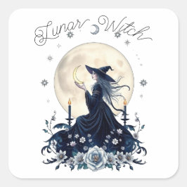 Adesivo Quadrado Bruxa Lunar Arte Celestial Personalizada