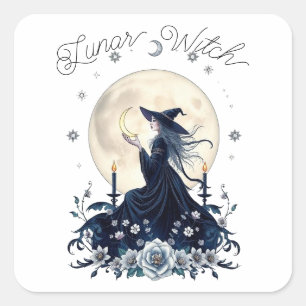 Adesivo Quadrado Bruxa Lunar Arte Celestial Personalizada