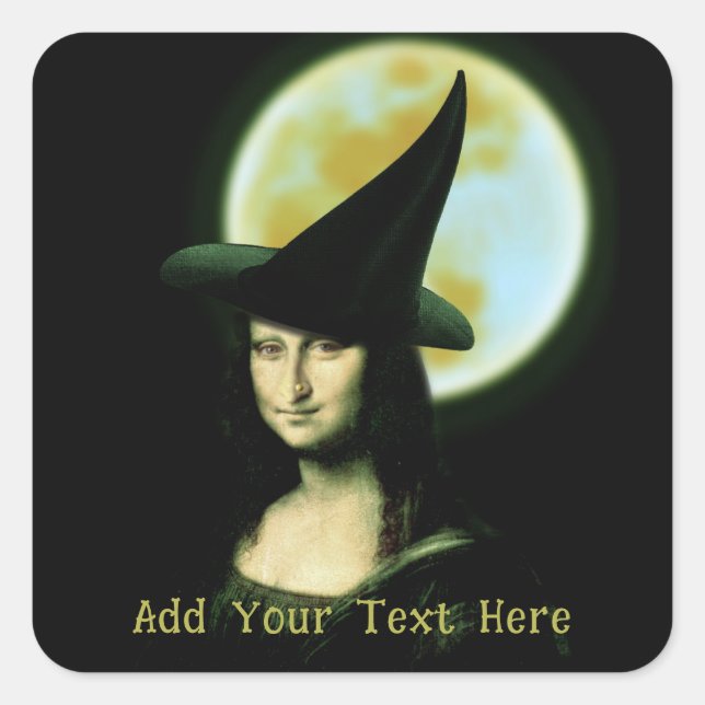 Adesivo Quadrado Bruxa Mona Lisa Halloween Lua Cheia (Frente)