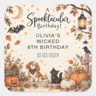 Adesivo Quadrado Bruxa Pequenina Aniversário de Halloween Aquarela