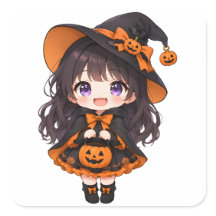 Bruxa Pequenina de Anime de Halloween com Abóbora