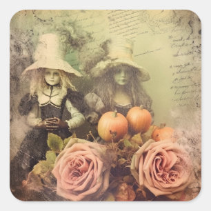 Adesivo Quadrado Bruxaria de Halloween Vintage