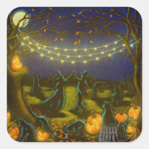 Adesivo Quadrado bruxas e magos do Halloween dançam