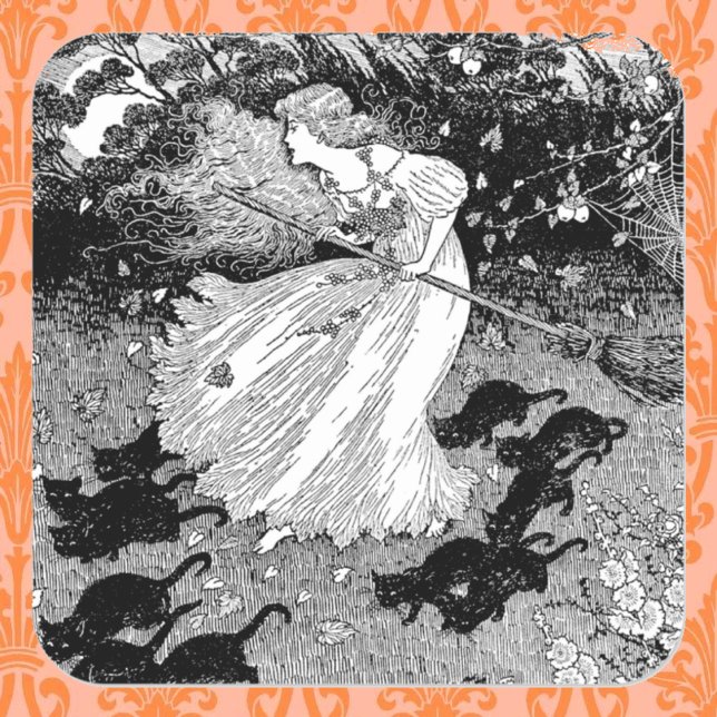 Adesivo Quadrado Bruxas jovens e gatos pretos (Criador carregado)