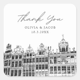 Adesivo Quadrado Bruxelas Casamento Preto e Branco Favor Obrigado