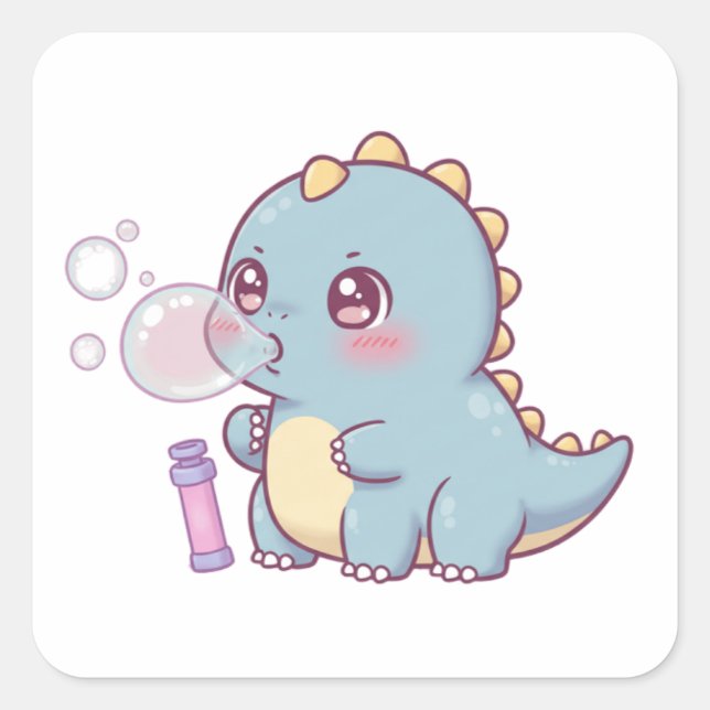Adesivo Quadrado Bubble Dino – Playful & Kawaii! (Frente)
