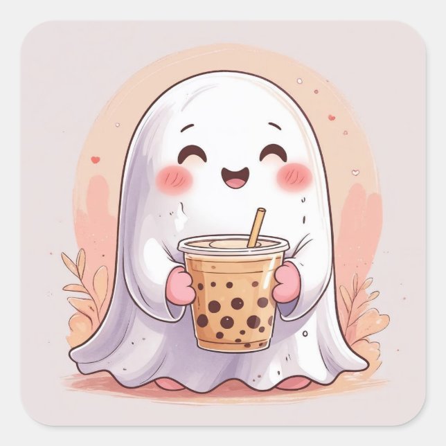 Adesivo Quadrado Bubble Tea Ghost (Frente)