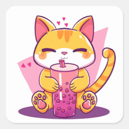 Adesivo Quadrado Bubble Tea Kitty