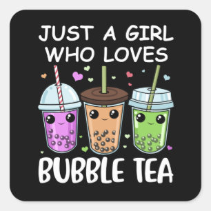 Adesivo Quadrado Bubble Tea Oferece Raparigas Kawaii Bubble Tea