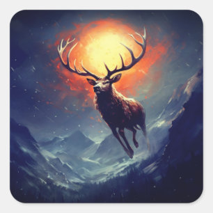 Adesivo Quadrado Buck Das Montanhas Correndo Do Fogo Assustador