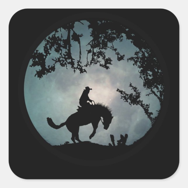 Adesivo Quadrado Buck Horse Brunc Rider Rodeo Cowboy Stickers (Frente)