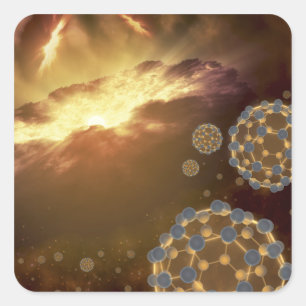 Adesivo Quadrado Buckyballs que flutua no espaço interestelar