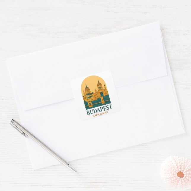 Adesivo Quadrado Budapest Hungary Vintage Travel Sticker – Retro  (Envelope)