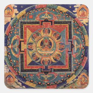 Adesivo Quadrado Buddha Mandala Antiquado Tibetano Thanka