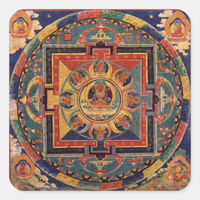 Adesivo Quadrado Buddha Mandala - Reprodução Antiquada Thanka (Frente)