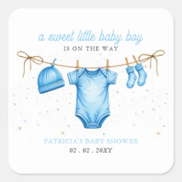 Adesivo Quadrado Budget Clothesline Blue Boy Baby Shower invitation