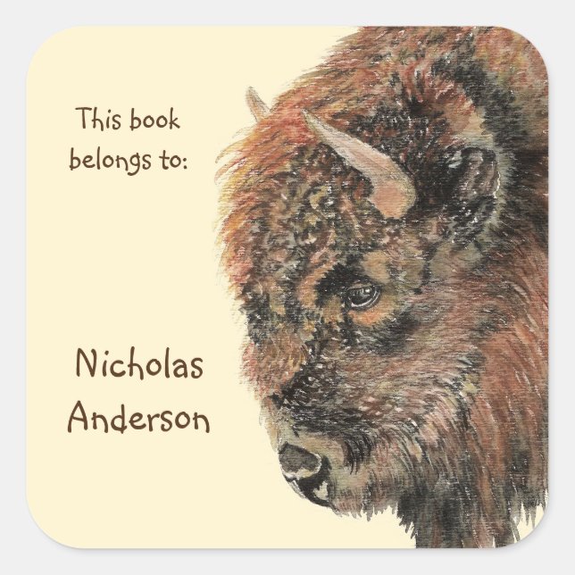Adesivo Quadrado Buffalo Bison Animal Nature Art Personalizado (Frente)