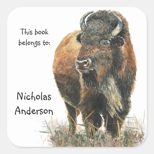 Adesivo Quadrado Buffalo Bison Animal Nature Art Personalizado (Frente)