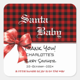 Adesivo Quadrado Buffalo Plaid Watercolor Red Bow Baby Shower