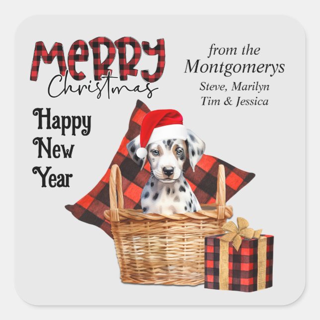 Adesivo Quadrado Buffalo Xadrez Dalmaciana Puppy Natal (Frente)