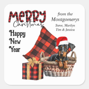 Adesivo Quadrado Buffalo Xadrez Doberman Pinscher Puppy Holiday