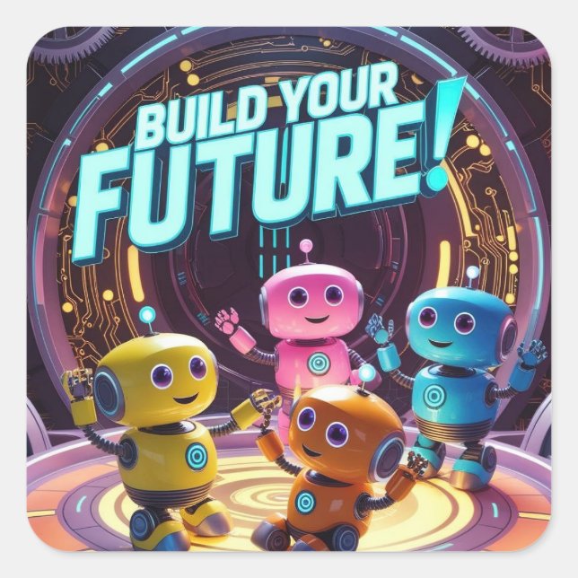 Adesivo Quadrado Build Your Future with Kids in Space (Frente)