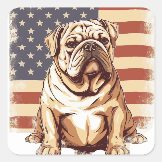 Adesivo Quadrado Buldogue Americano Patriótico (Frente)