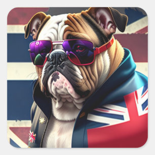Adesivo Quadrado Buldogue com Jaqueta Union Jack