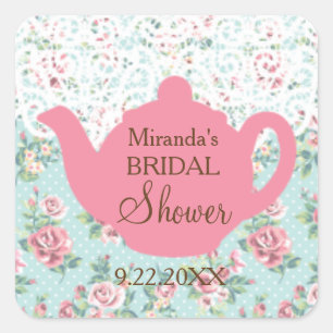 Adesivo Quadrado Bule do vintage com rosas e beira do laço