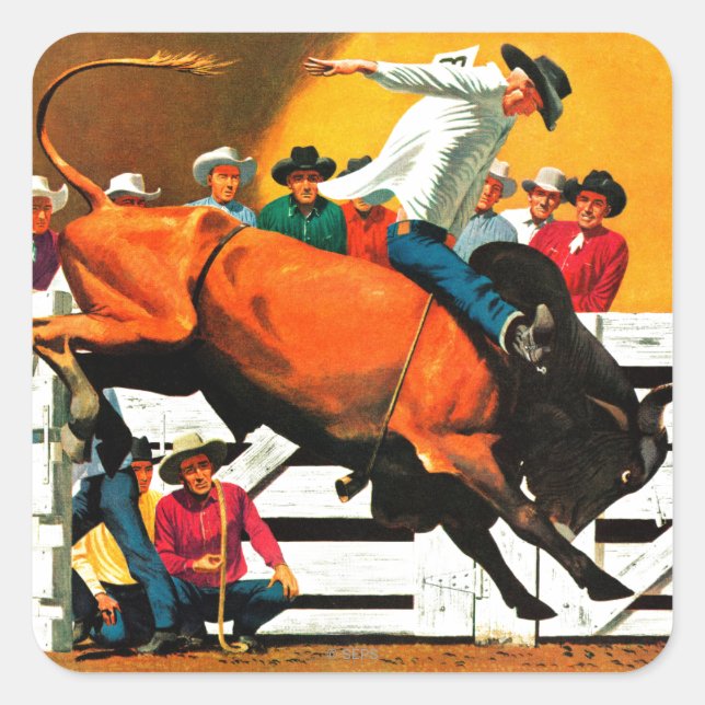 Adesivo Quadrado Bull Riding by Fred Ludekens (Frente)