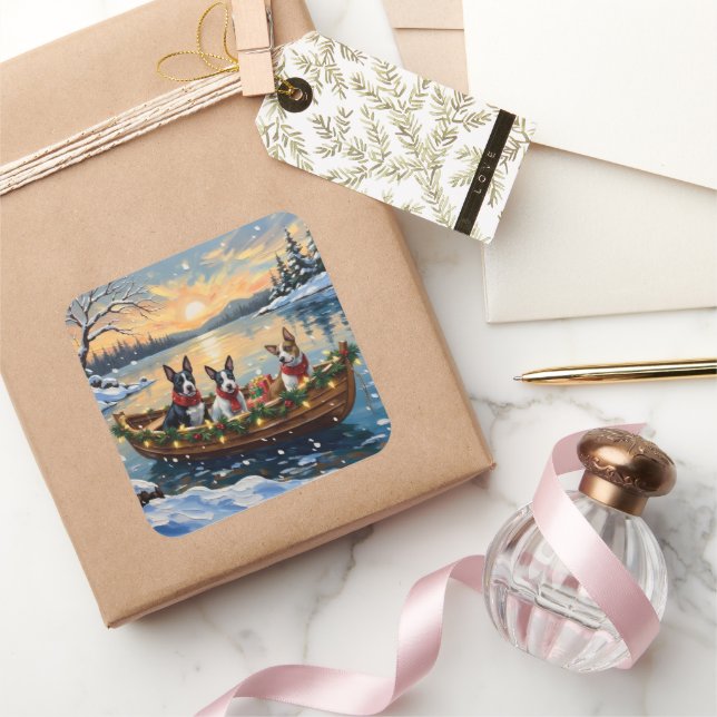 Adesivo Quadrado Bull Terrier Christmas Boat Holiday (Presentear)