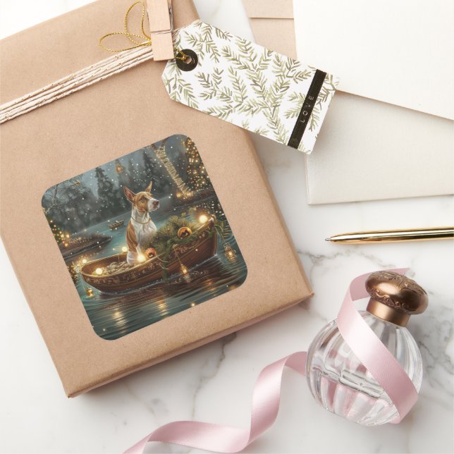 Adesivo Quadrado Bull Terrier Christmas Voyage festiva (Presentear)