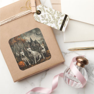 Adesivo Quadrado Bull Terrier Halloween Night Doggy Delight