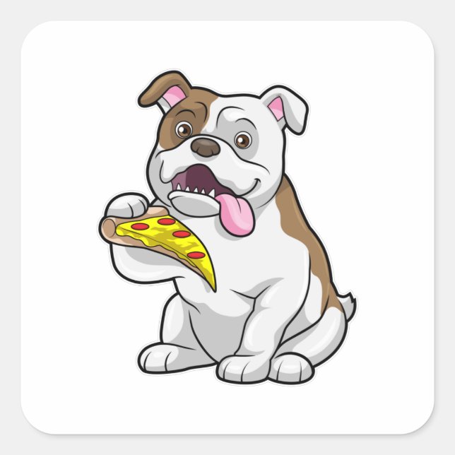 Adesivo Quadrado Bulldog com pizza (Frente)