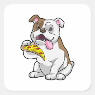 Adesivo Quadrado Bulldog com pizza