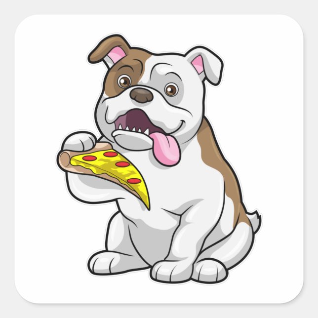 Adesivo Quadrado Bulldog com pizza (Frente)
