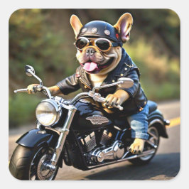 Adesivo Quadrado Bulldog francês: "Frenchie Dog on Motorcycle Stick