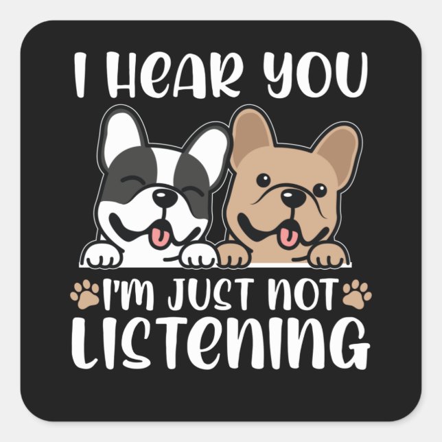 Adesivo Quadrado Bulldog Francês Sem Ouvir | Bulls franceses (Frente)