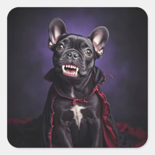 Adesivo Quadrado Bulldog Francês Vampiro Halloween Fofo