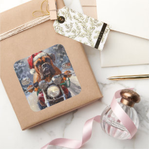 Adesivo Quadrado Bullmastiff Dog Andando na Moto Natal