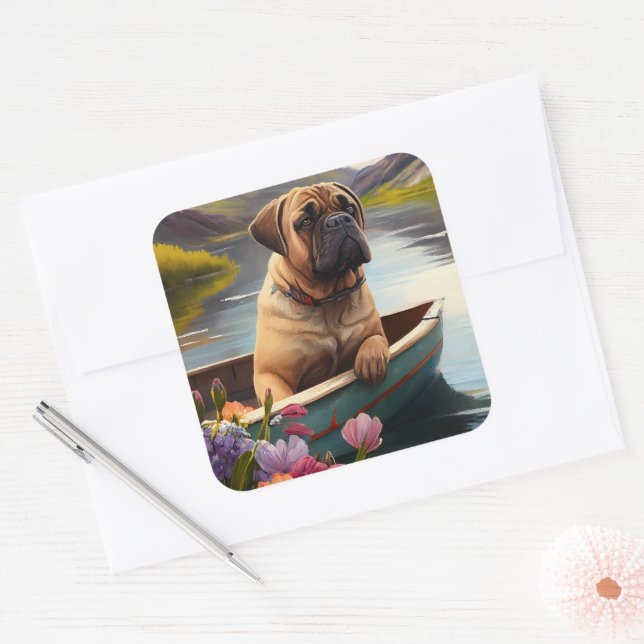 Adesivo Quadrado Bullmastiff em um remo: Uma aventura cênica (Envelope)