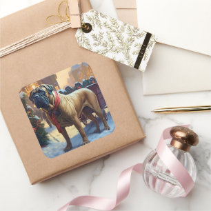 Adesivo Quadrado Bullmastiff Natal Festivo