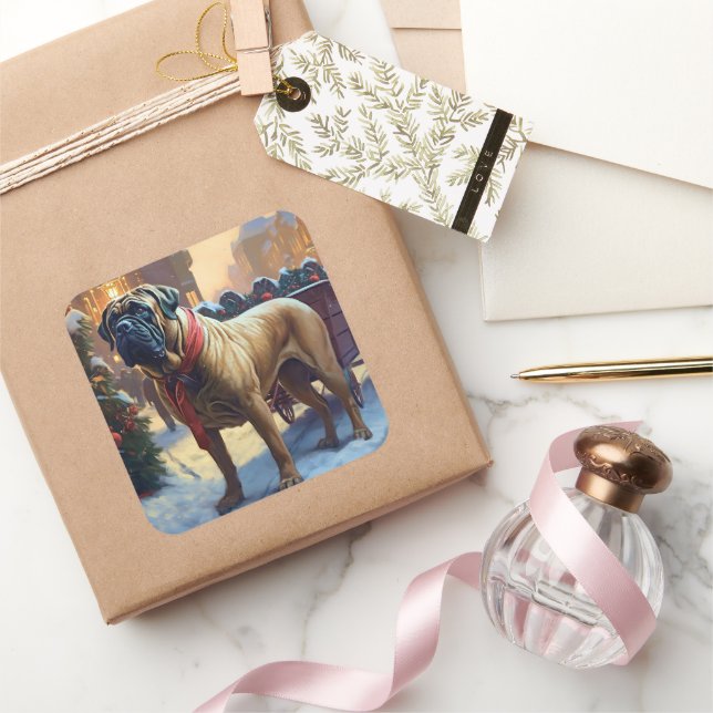 Adesivo Quadrado Bullmastiff Natal Festivo (Presentear)