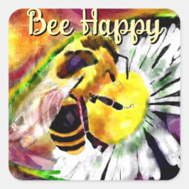 Adesivo Quadrado Bumble Bee Happy Daisy Flower Floral Watercolor