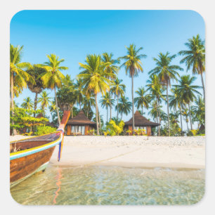 Adesivo Quadrado Bungalows na praia Ko Mook, Tailândia