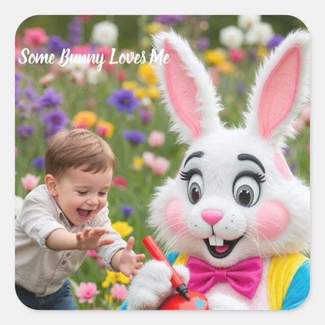 Adesivo Quadrado Bunny and Kid photo Easter (Frente)