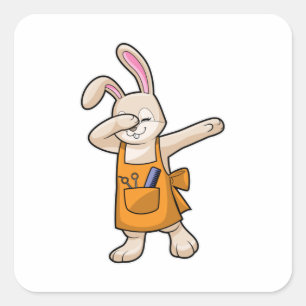 Adesivo Quadrado Bunny as Hairdresser with Comb & Scissors